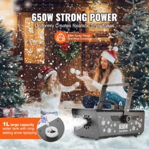 snow machine, 650w wireless remote control snow maker machine with 1l tank high output portable premium artificial snowflake machines for christmas holidays parties wedding stage effect