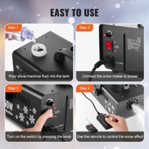 snow machine, 650w wireless remote control snow maker machine with 1l tank high output portable premium artificial snowflake machines for christmas holidays parties wedding stage effect