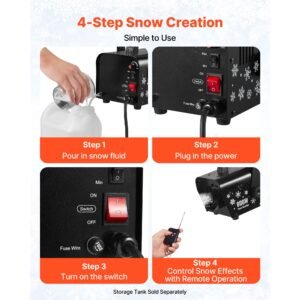snow machine, 800w handheld/hanging snow maker, portable wireless remote snowmaking machine with 1l tank & handle, outdoor & indoor snowflake maker for christmas party stage effect
