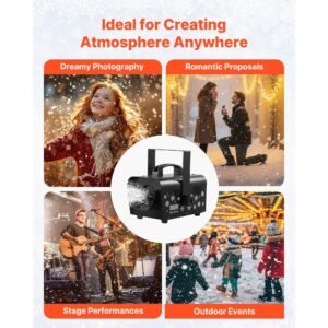 snow machine, 800w handheld/hanging snow maker, portable wireless remote snowmaking machine with 1l tank & handle, outdoor & indoor snowflake maker for christmas party stage effect
