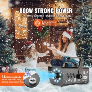 snow machine, 800w snow making machine with 8 led rgb lights and remote control, high output snowflake maker stage snow effect for christmas, halloween, wedding, dj parties and valentine's day