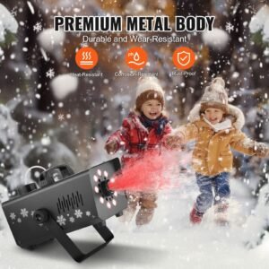snow machine, 800w snow making machine with 8 led rgb lights and remote control, high output snowflake maker stage snow effect for christmas, halloween, wedding, dj parties and valentine's day