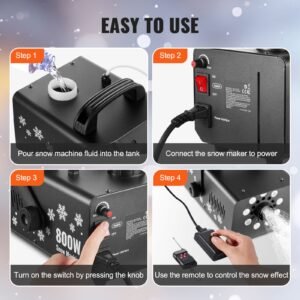 snow machine, 800w snow making machine with 8 led rgb lights and remote control, high output snowflake maker stage snow effect for christmas, halloween, wedding, dj parties and valentine's day