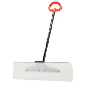 Snow Pusher Shovel, 30 in Outdoor Snowplow Shovel with Ergonomic Grip, HDPE Plastic Blade, Winter Shovels with Segmented Handle, Metal Edged Strip, Portable Snow Removal Tool for Driveway Garden
