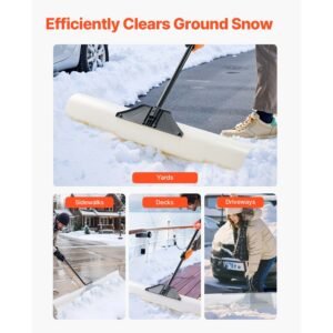 snow pusher shovel, 48 in outdoor snowplow shovel with ergonomic grip, hdpe plastic blade, winter shovels with segmented handle, metal edged strip, portable snow removal tool for driveway garden