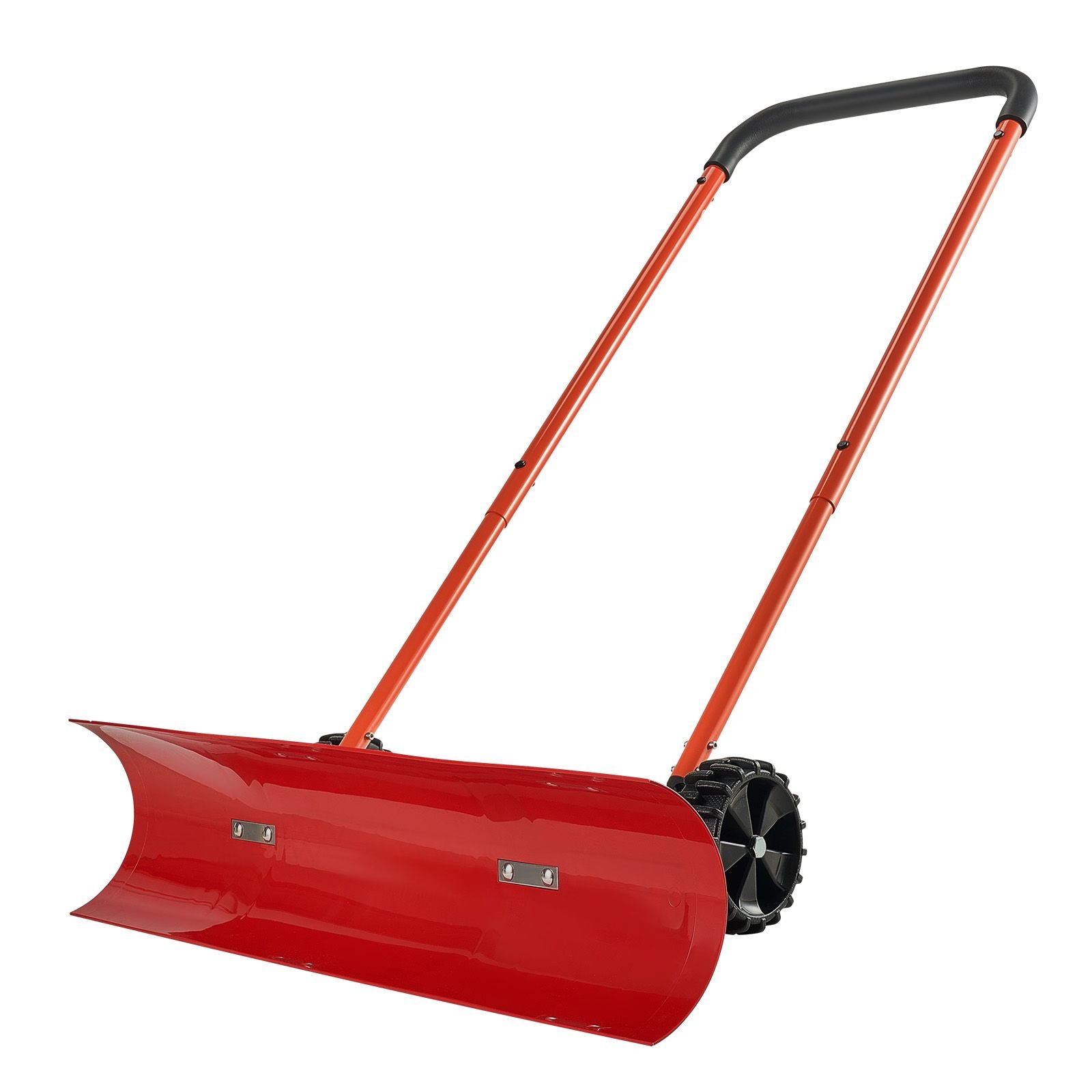 snow pusher shovel with wheels, 37.8 in wheeled snowplow shovel with bi directional angled blade & 90° adjustable handle, durable plastic winter shovels, portable snow removal tool for driveway