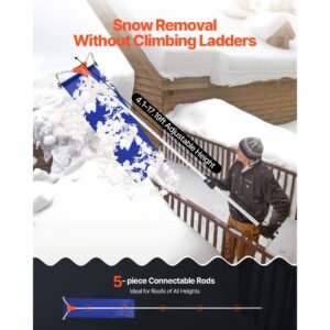 snow roof rake, 17 in aluminum blade, 4.1 17.2 ft adjustable roof snow scraper with wheels & slide, lightweight snows removal tool for house rooftop leaves debris clearing