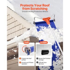 snow roof rake, 17 in aluminum blade, 4.1 17.2 ft adjustable roof snow scraper with wheels & slide, lightweight snows removal tool for house rooftop leaves debris clearing