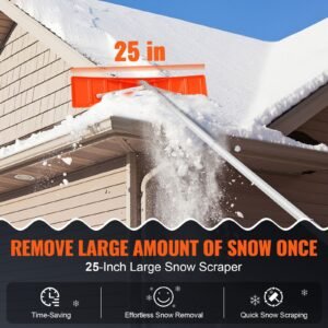 snow roof rake, 25" plastic blade snow removal tool, 21ft reach aluminium handle, superior roof shovel with anti slip handle grip, easy to setup & use for house roof, car snow, wet leaves