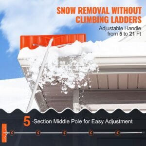 snow roof rake, 25" plastic blade snow removal tool, 21ft reach aluminium handle, superior roof shovel with anti slip handle grip, easy to setup & use for house roof, car snow, wet leaves