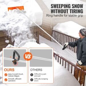 snow roof rake, 25" plastic blade snow removal tool, 21ft reach aluminium handle, superior roof shovel with anti slip handle grip, easy to setup & use for house roof, car snow, wet leaves