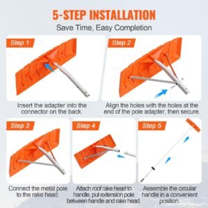 snow roof rake, 25" plastic blade snow removal tool, 21ft reach aluminium handle, superior roof shovel with anti slip handle grip, easy to setup & use for house roof, car snow, wet leaves