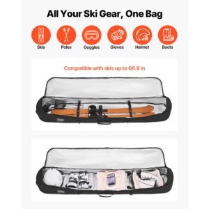 snowboard bag, up to 65 in/165 cm, padded skis & snowboards bag for air travel, 600d waterproof oxford fabric, with adjustable inner straps, for skis poles goggles gloves helmet boots (black)
