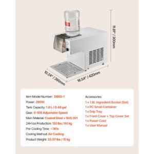 snowflake ice machine, 132lbs/24h snowflake ice maker, ice shaver machine with stainless steel blade, electric snow cone maker with 0.48gal tank, 90s fast pre cooling, for home & small gathering