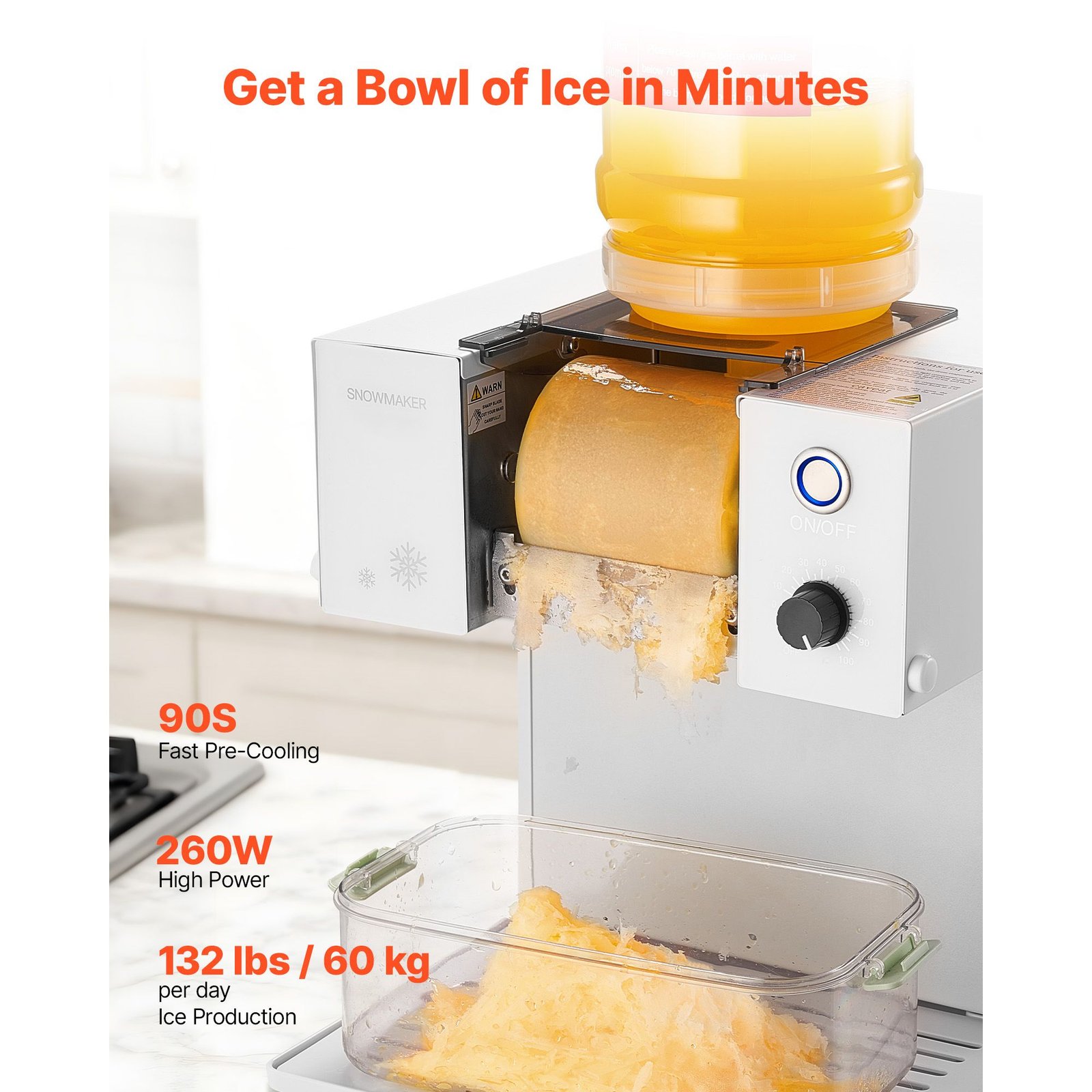 snowflake ice machine, 132lbs/24h snowflake ice maker, ice shaver machine with stainless steel blade, electric snow cone maker with 0.48gal tank, 90s fast pre cooling, for home & small gathering