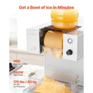 snowflake ice machine, 176lbs/24h snowflake ice maker, ice shaver machine with stainless steel blade, electric snow cone maker with 0.48gal tank, 90s fast pre cooling, for home & small gathering