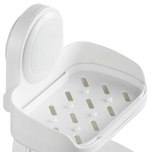 soap holder for shower, double layer with suction cup, wall mounted no drilling, strong suction bar soap sponge holder, self draining soap saver, for shower bathroom bathtub kitchen, removable