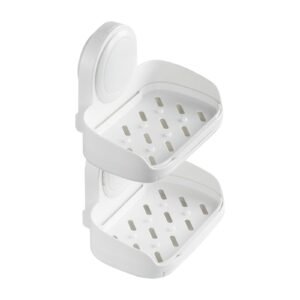 Soap Holder for Shower, Double Layer with Suction Cup, Wall Mounted NO-Drilling, Strong Suction Bar Soap Sponge Holder, Self Draining Soap Saver, for Shower Bathroom Bathtub Kitchen, Removable