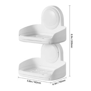 soap holder for shower, double layer with suction cup, wall mounted no drilling, strong suction bar soap sponge holder, self draining soap saver, for shower bathroom bathtub kitchen, removable