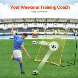 soccer rebounder, portable soccer trainer, 7x7ft iron & polyester soccer practice equipment, sports football rebounder wall with portable bag, perfect for team solo training, passing, volley
