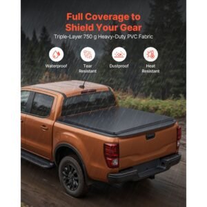 soft roll up truck bed tonneau cover, compatible with 2014 2025 chevy silverado/gmc sierra 1500 & 2014 2019 2500 3500 hd, fits 6.5 ft (6 ft 7 in/79 in) bed, pvc tonneau cover with aluminum bars