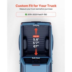 soft roll up truck bed tonneau cover, compatible with 2015 2025 ford f 150, fits 5.6 ft (5 ft 7 in/67 in) bed, triple layer heavy duty pvc tonneau cover with three aluminum alloy support bars