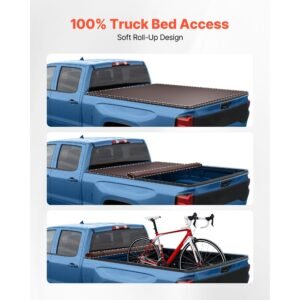 soft roll up truck bed tonneau cover, compatible with 2015 2025 ford f 150, fits 5.6 ft (5 ft 7 in/67 in) bed, triple layer heavy duty pvc tonneau cover with three aluminum alloy support bars