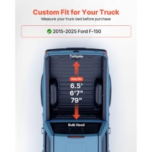 soft roll up truck bed tonneau cover, compatible with 2015 2025 ford f150 styleside/fleetside (not fit flareside/stepside), fit 6.5 ft (6 ft 7 in/79 in) bed, pvc tonneau cover with aluminum bars