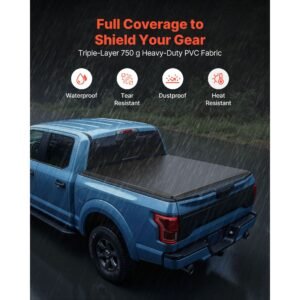 soft roll up truck bed tonneau cover, compatible with 2015 2025 ford f150 styleside/fleetside (not fit flareside/stepside), fit 6.5 ft (6 ft 7 in/79 in) bed, pvc tonneau cover with aluminum bars