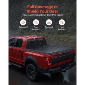 soft roll up truck bed tonneau cover, compatible with 2017 2025 honda ridgeline, fits 5 ft (5 ft 4 in/64 in) bed, triple layer heavy duty pvc tonneau cover with three aluminum alloy support bars