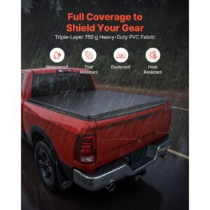 soft roll up truck bed tonneau cover, compatible with 2019 2024 dodge ram 1500 classic, 2003 2025 ram 2500 3500, fits 6.4 ft (6 ft 4 in/76 in) bed, pvc tonneau cover with aluminum alloy bars