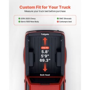 soft roll up truck bed tonneau cover, compatible with 2019 2025 chevy silverado/gmc sierra 1500 new body, fits 5.8 ft (5 ft 9 in/69.3 in) bed, pvc tonneau cover with aluminum alloy support bars