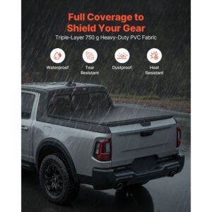 soft roll up truck bed tonneau cover, compatible with 2022 2025 ford maverick, fits styleside 4.5 ft (4 ft 6 in/54 in) bed, triple layer pvc tonneau cover with three aluminum alloy support bars