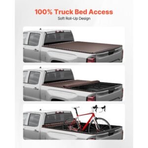 soft roll up truck bed tonneau cover, compatible with 2022 2025 ford maverick, fits styleside 4.5 ft (4 ft 6 in/54 in) bed, triple layer pvc tonneau cover with three aluminum alloy support bars