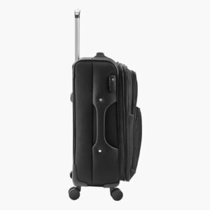 softside expandable luggage with spinner wheels, 24 inch softside checked medium luggage, lightweight checked suitcase with expandable zippered pocket and tsa lock, black