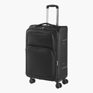 softside expandable luggage with spinner wheels, 24 inch softside checked medium luggage, lightweight checked suitcase with expandable zippered pocket and tsa lock, black