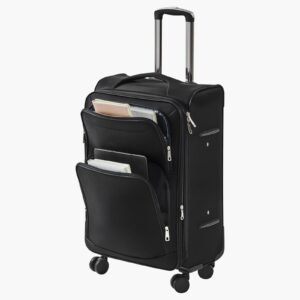 softside expandable luggage with spinner wheels, 24 inch softside checked medium luggage, lightweight checked suitcase with expandable zippered pocket and tsa lock, black