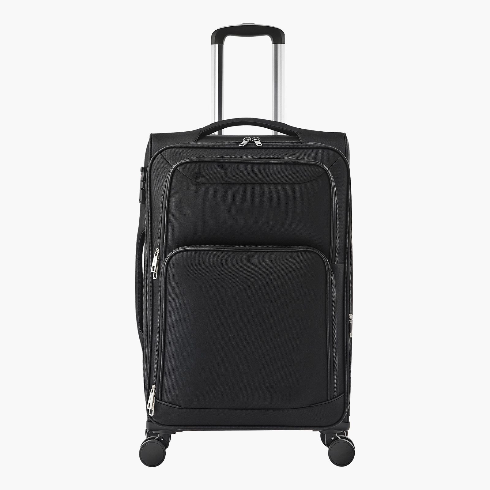 softside expandable luggage with spinner wheels, 24 inch softside checked medium luggage, lightweight checked suitcase with expandable zippered pocket and tsa lock, black