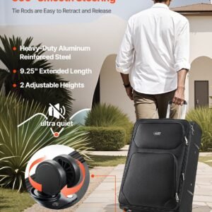 softside expandable luggage with spinner wheels, 28 inch softside checked large luggage, lightweight checked suitcase with expandable zippered pocket and tsa lock, black