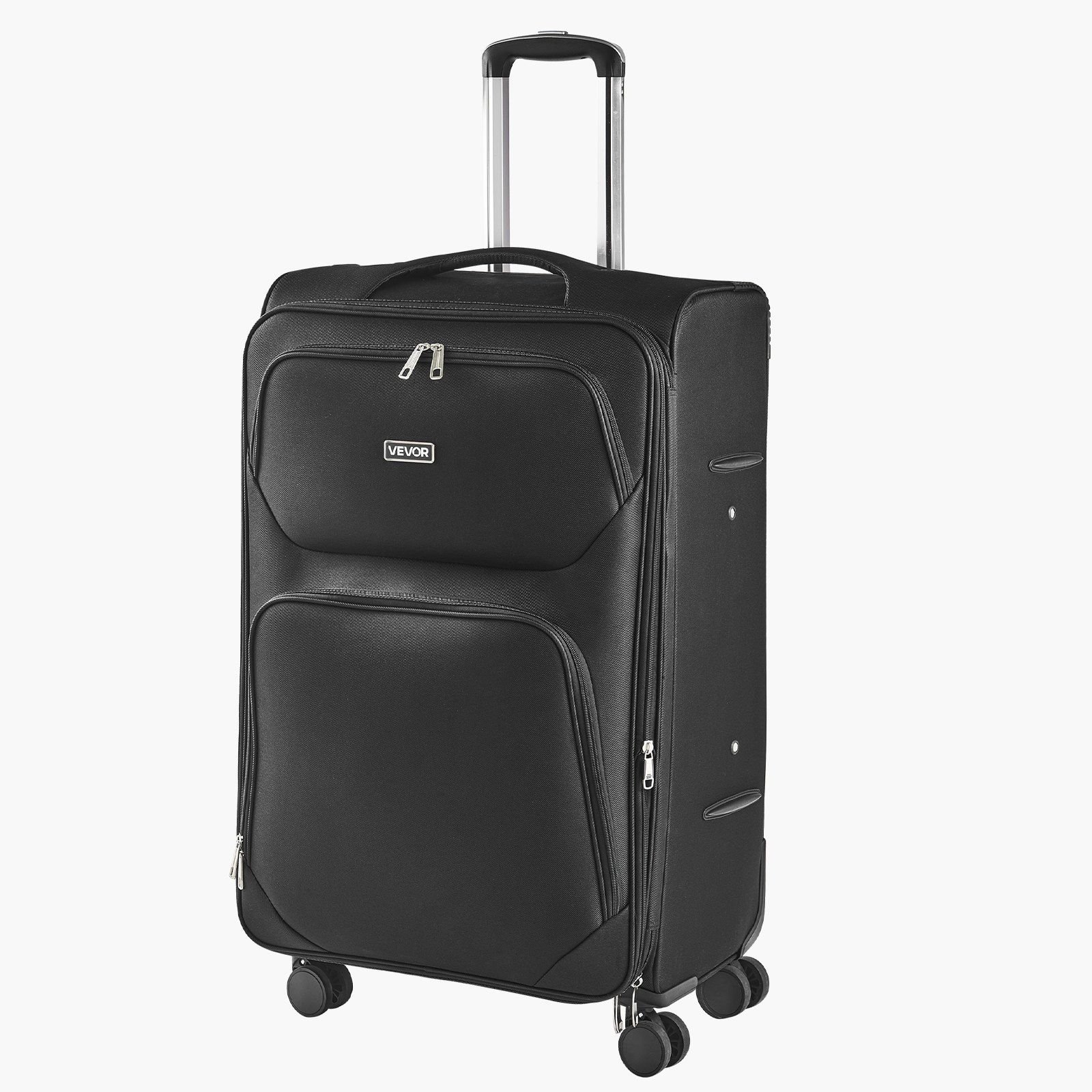 softside expandable luggage with spinner wheels, 28 inch softside checked large luggage, lightweight checked suitcase with expandable zippered pocket and tsa lock, black