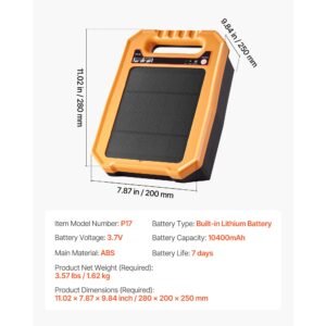 solar fence charger, 0.3j 8 kv solar powered fence charger, 1.86 miles range, weather resistant electric fence energizer kit, 7 days runtime, for livestock, poultry, garden protection