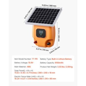 solar fence charger, 0.6j 8kv solar powered fence charger, 1.86 miles range, electric fence energizer kit, keep out predators, 4 5 days runtime, for livestock, poultry, garden protection