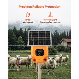 solar fence charger, 1j 10kv solar powered fence charger, 1.86 miles range, electric fence energizer kit, keep out predators, 3 days runtime, for livestock, poultry, garden protection