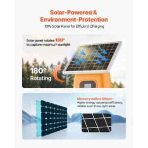 solar fence charger, 1j 10kv solar powered fence charger, 1.86 miles range, electric fence energizer kit, keep out predators, 3 days runtime, for livestock, poultry, garden protection