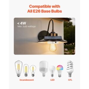 solar outdoor barn light, 3 lighting modes and motion sensor, 1 pack gooseneck light fixture,farmhouse wall sconce, with e26 bulb compatible, waterproof for porch, house, entryway, garage, black