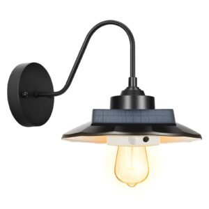 solar outdoor barn light, 3 lighting modes and motion sensor, 1 pack gooseneck light fixture,farmhouse wall sconce, with e26 bulb compatible, waterproof for porch, house, entryway, garage, black