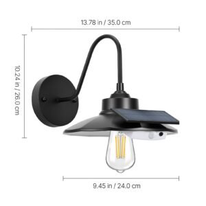 solar outdoor barn light, 3 lighting modes and motion sensor, 1 pack gooseneck light fixture,farmhouse wall sconce, with e26 bulb compatible, waterproof for porch, house, entryway, garage, black