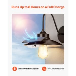 solar outdoor barn light, 3 lighting modes and motion sensor, 2 pack gooseneck light fixture, farmhouse wall sconce, with e27 bulb compatible, waterproof for porch, house, entryway, black