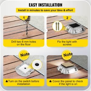solar pathway lights, 12 pack, white, includes screws, weatherproof outdoor deck lights, 6 led, ideal for garden paths, walkways, driveways & steps