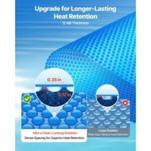 solar pool cover, 24 ft round pool bubble cover, 12 mil pools solar blanket with bubble & pe material, daytime heat absorption, nighttime heat retention, heat retaining solars covers, blue